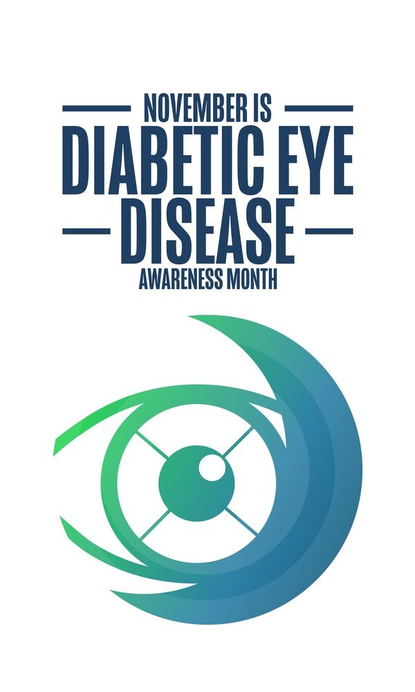 November is Diabetic Eye Disease Awareness Month text with image of a graphic image of an eye..
