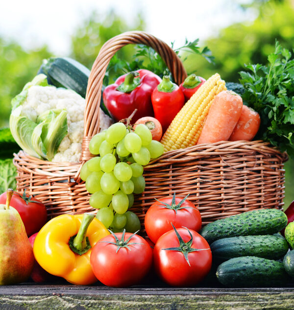 basket of fresh vegetables and fruit indicating Healthy Summer Vision