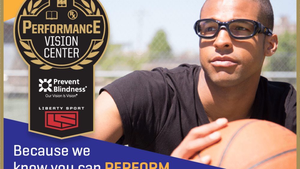 Performance Vision Center protective sports eyewear with man with glasses looking like he is involved in sports